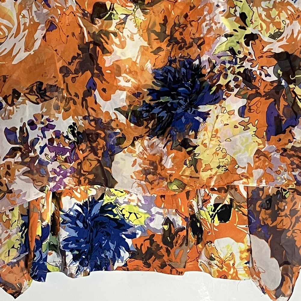 Beige by eci Blouse Womens Medium Orange Multi Floral Sheer Poncho Top 2 Piece M - Picture 3 of 16